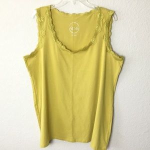 INC Chartreuse Pima Cotton Lace Detail Tank - 3X